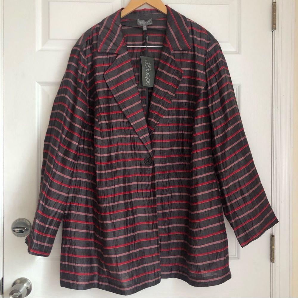 New NWT Pink Grey striped one button blazer size 24/26 Selection by Ulla Popken